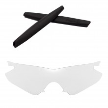 Walleva Clear Replacement Lenses and Black Earsocks for Oakley M Frame Heater Sunglasses